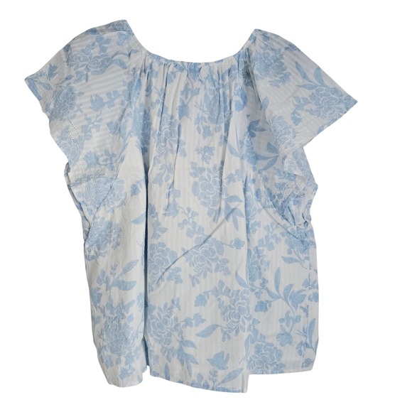 Universal Thread Blue Floral Flutter Sleeve V-Neck Blouse 1X New - Picture 2 of 11